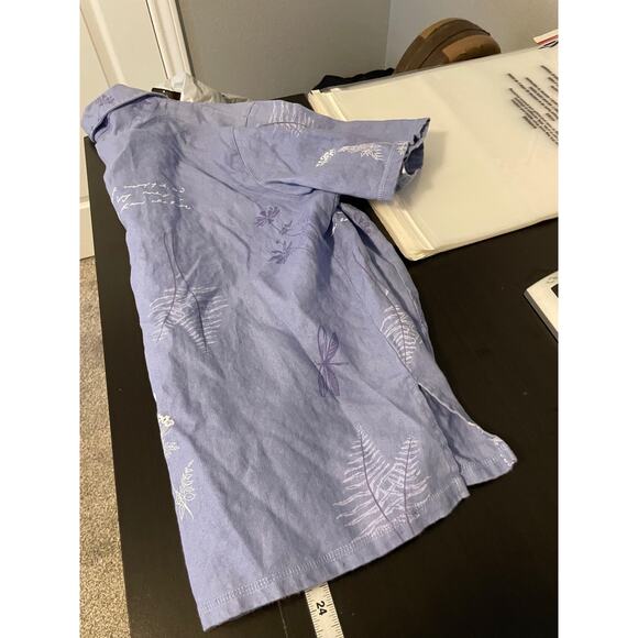 Portraits by Northern Isles Top Womens 12 Blue Linen Floral Dragonfly Print Y2K - Picture 7 of 8